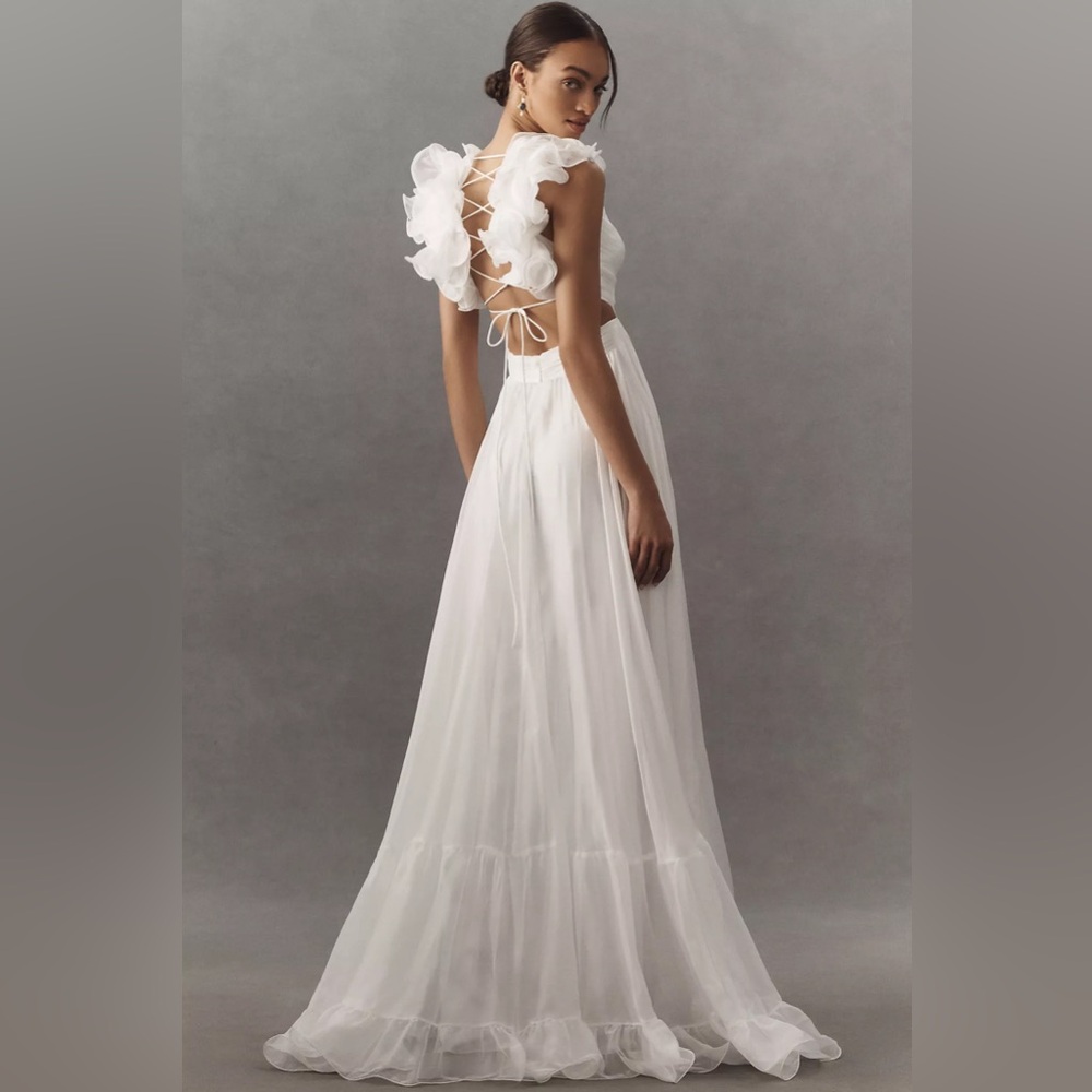 MAC DUGGAL
Ruffle-Sleeve V-Neck Tiered Chiffon Maxi Dress Anthropologie - Picture 3 of 17